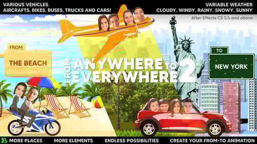 Customizable Animated Travel Journey with Vehicles and World Landmarks
