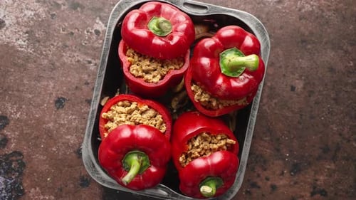 Stuffed Red Bell Peppers with Meat Filling