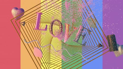 Pride Celebration Love Text Animation with Abstract Geometric Background