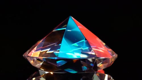 Rotating Crystal Diamond Reflecting Light on Black Background
