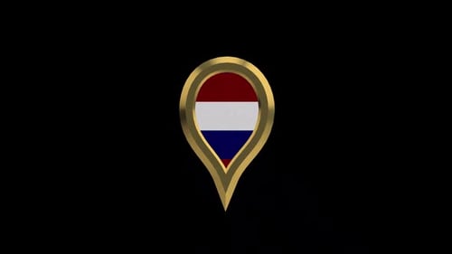 Golden 3D Netherlands Flag Map Pin Rotation