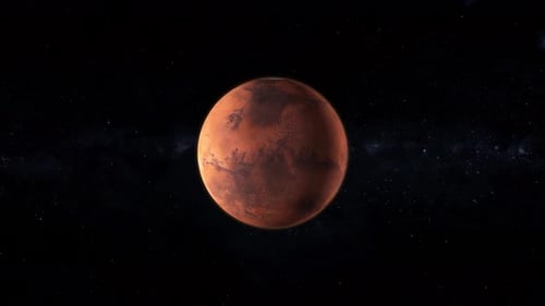 Red Planet Mars Rotating in Deep Space