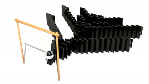 Newton's Cradle Triggers Domino Effect 3D Animation