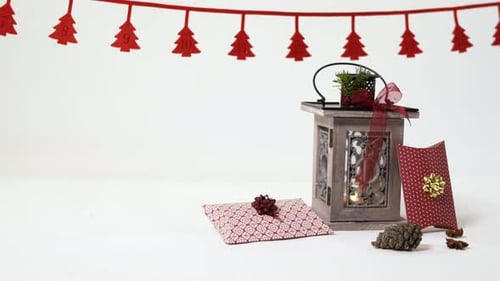 Christmas Decorations and Presents on White Background