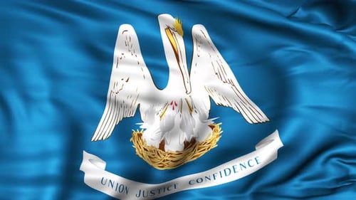 Realistic Waving Louisiana State Flag with Pelican Emblem