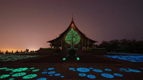 Time lapse of Wat Sirindhorn Wararam or Wat Phu Prao temple with star trail at night