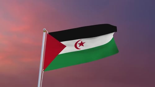 Waving Western Sahara Flag with Beautiful Sunset Background