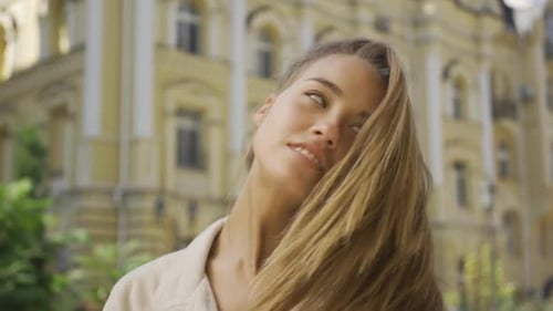 Portrait Smiling Young Woman Taking Off the Towel From Her Hair and Drying It Smiling Happily