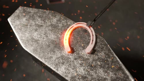 Forging a Red Hot Horseshoe on an Anvil with Dynamic Sparks Animation