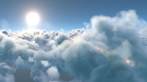 Nuages blancs et duveteux et soleil éclatant