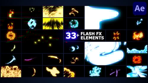 Animated Flash FX Elements Pack with Cartoon Energy and Action Overlays
