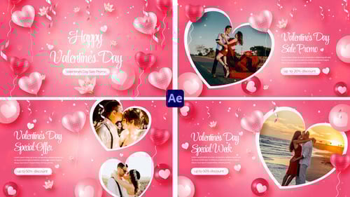 Elegant Valentine's Day Slideshow with Animated Heart Balloons and Titles