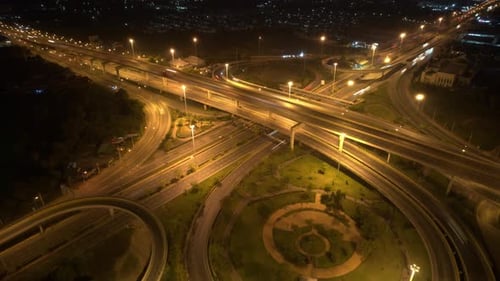 4K : Hyperlapse or Dronelapse Top view of Highway road junctions