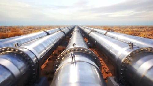 A pipeline running through the prairie transport oil or gas over long distances.
