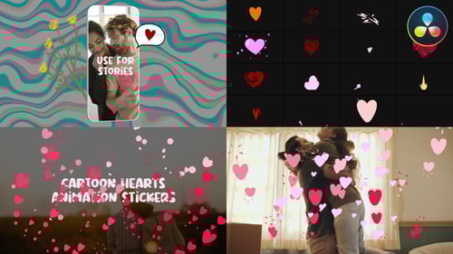 Cartoon Hearts Animation Stickers for DaVinci Resolve