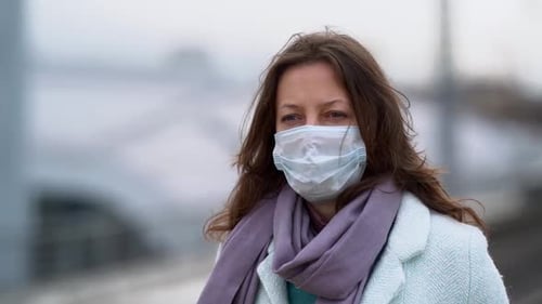 Woman Wearing Face Mask in Urban Environment
