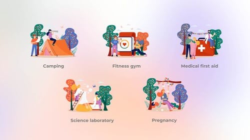Animated Flat Design Health & Wellness Concept Illustrations