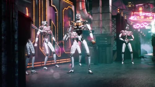 Dancing Robots on Neon Street