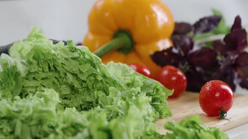 Preparing Fresh Salad Ingredients Close Up