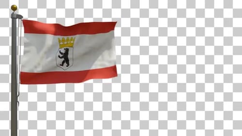 Flagge Berlins (Staats-) auf Fahnenmast mit Alphakanal - 4K