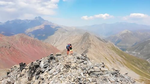 Couple Hug On Mountain Viewpoint