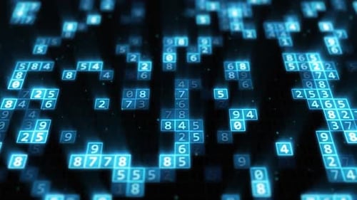 Futuristic Random Number Memory Grid Tiles Inside Digital Computer - 1080p
