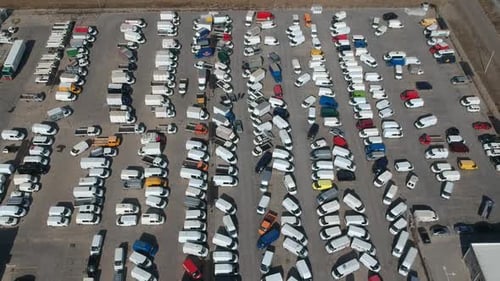 Aerial view of new cars in the parking