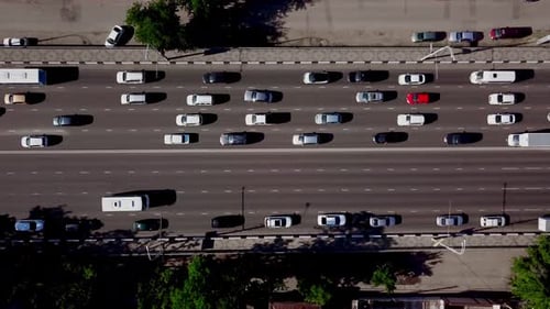 Aerial Top Down View of Road Cars and Trucks