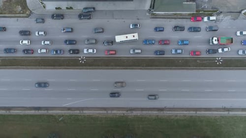 Traffic Jam Top View, Automobile Traffic and Jam of Many Cars, Transportation Concept.