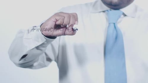 Man Writes Financial Crisis on Clear Surface