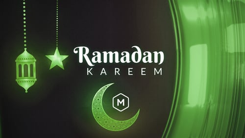 Ramadan Kareem Celebration Title with Glowing Islamic Motifs