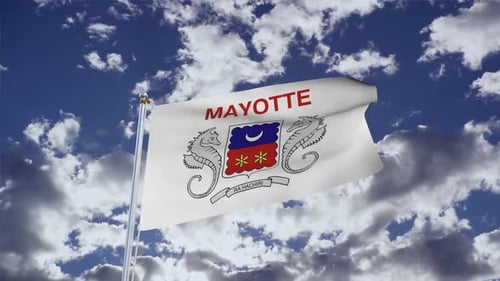 Animated Mayotte Flag Waving in Blue Sky