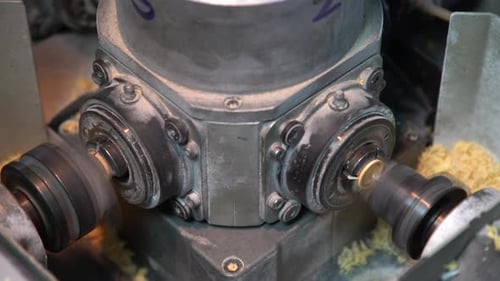 Industrial Machine Rotating Head in Close Up Footage
