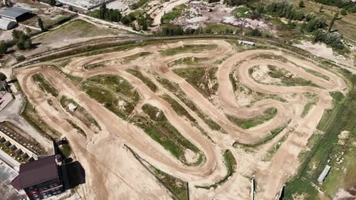 View from drone of professional enduro motorcycle racetrack.