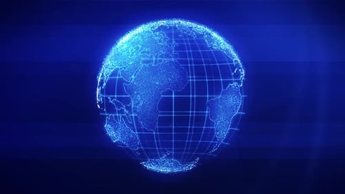Futuristic Digital Earth Globe Rotation with Global Grid