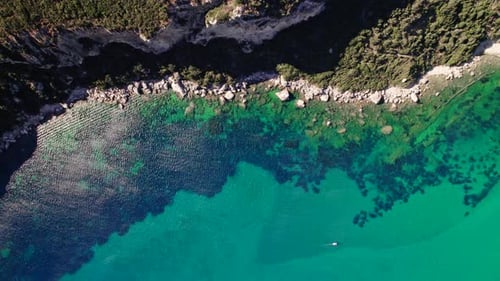Aerial Drone View to Seascape with Clear Blue Water
