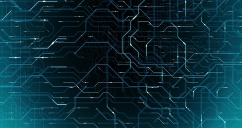 4K seamless loop abstract futuristic electronic circuit board.