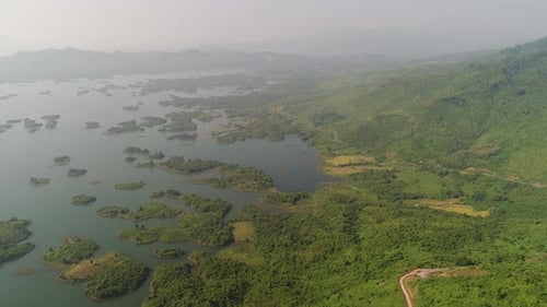 Vang Vieng water reserve in Laos seen from the sky