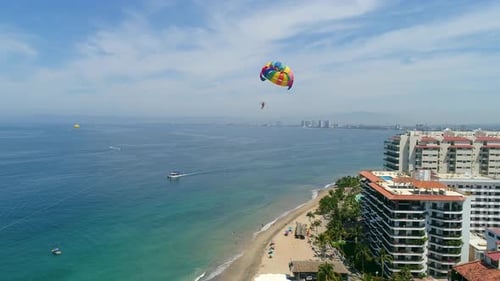 Parachute Aerial View over the City of Puerto Vallarta