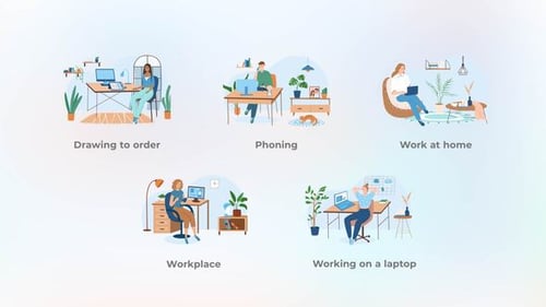 Animated Flat Design Workplace Situation Concepts