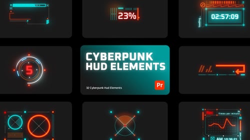 Futuristic Cyberpunk HUD Elements Pack for Digital UI Animation