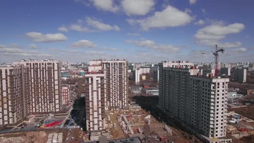 High Rise Apartment Blocks Under Construction and Moscow View Russia