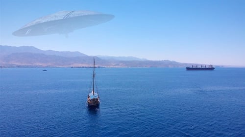 Alien Saucer Over Red sea And Tanker ship
