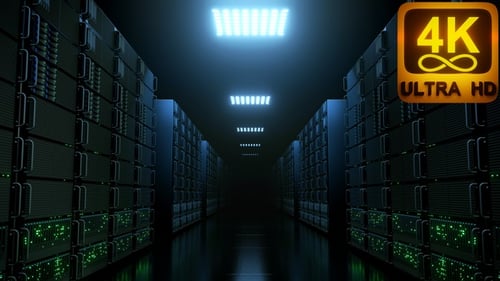 Data Servers Network Computing Computation In A Room Of Servers Of Big Data 4 K Seamless Loop 3D
