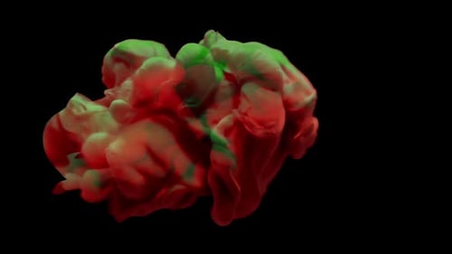 Red and Green Ink Cloud Mixing in Water