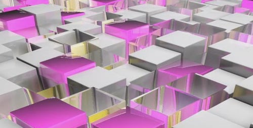 Abstract Grid of Rising and Falling Glowing Cubes