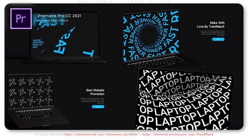 Modern Laptop Mockup with Abstract Kinetic Text Animation