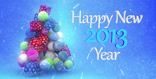 Festive New Year Tree of Falling Gifts and Ornaments