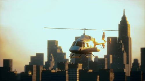 Silhouette Hubschrauber auf City Scape Hintergrund