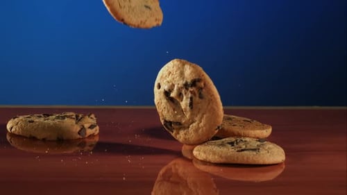 Cookies falling and bouncing in ultra slow motion
